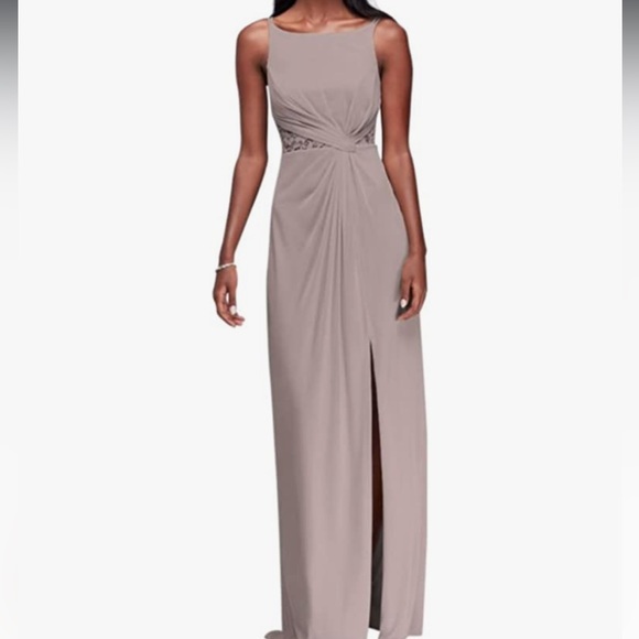 David’s Bridal NWT Double Strap Lace Inset Mesh Bridesmaids Dress Size 10 Lapis - Picture 9 of 11